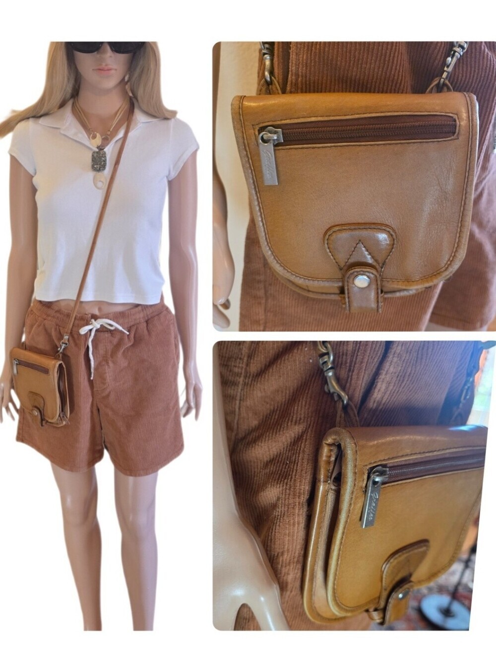 Vintage GRAFFEO Brown Leather Crossbody Belt Bag Fanny Pack Small Rustic